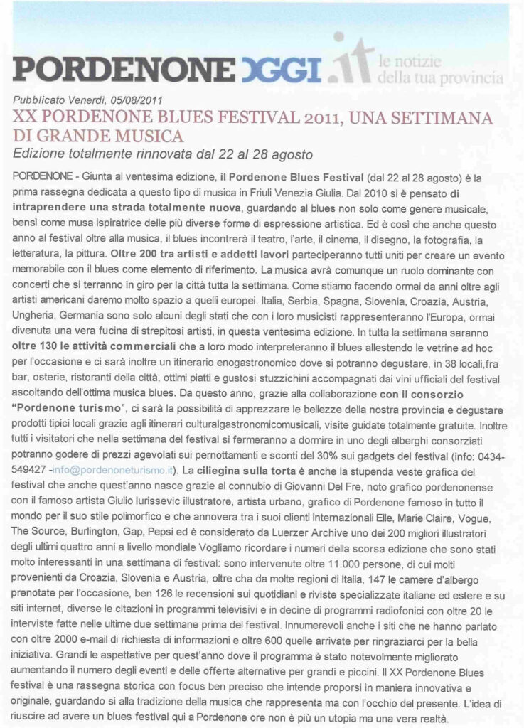 Pordenone Oggi – XX Pordenone Blues Festival 2011, una settimana di grande musica