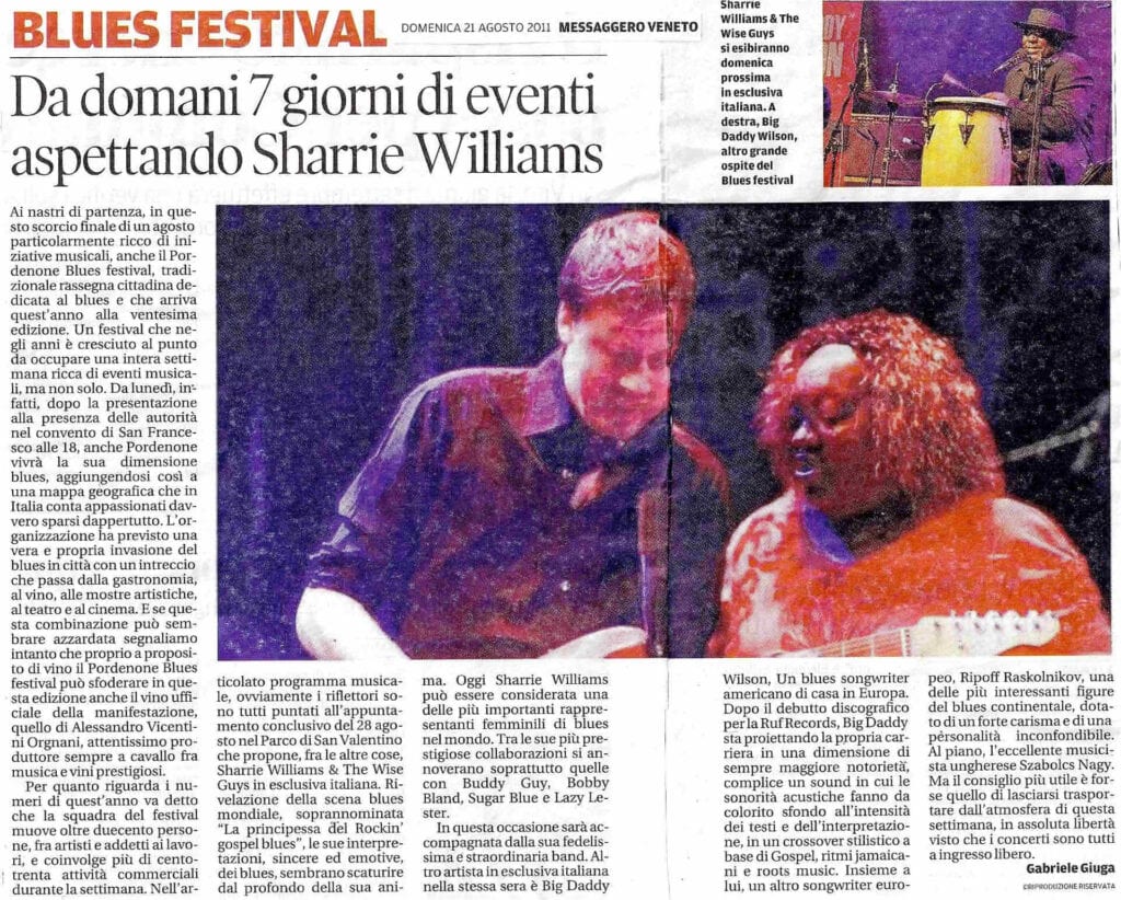 Messaggero Veneto – Da domani 7 giorni di eventi aspettando Sharrie Williams