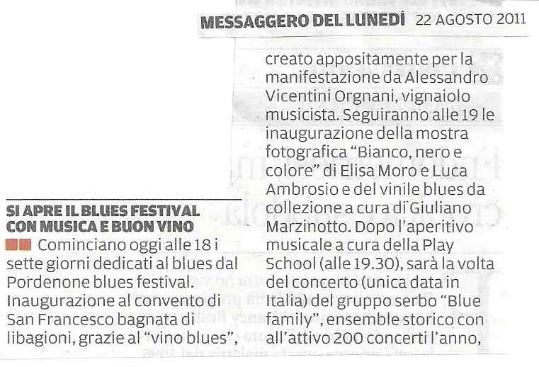 Messaggero del Lunedì – Si apre il Blues Festival con musica e buon vino
