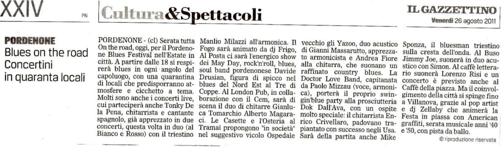 Il Gazzettino – Blues on the road: concertini in quaranta locali