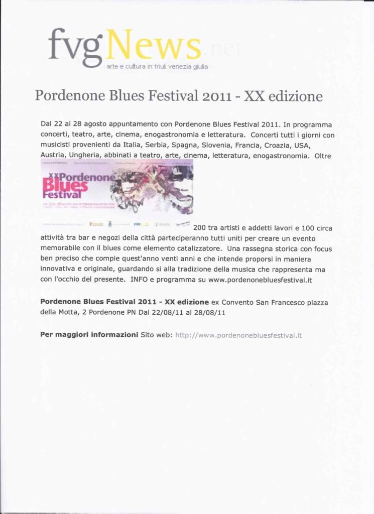 FVG News – Pordenone Blues Festival 2011 – XX edizione