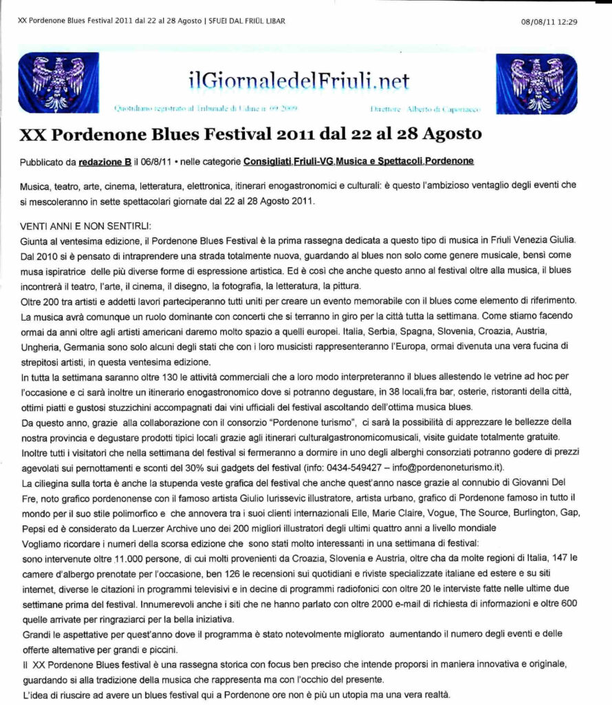 Il Giornale del Friuli – XX Pordenone Blues Festival 2011 dal 22 al 28 agosto