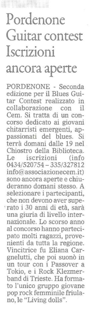 Pordenone Guitar contest: iscrizioni ancora aperte