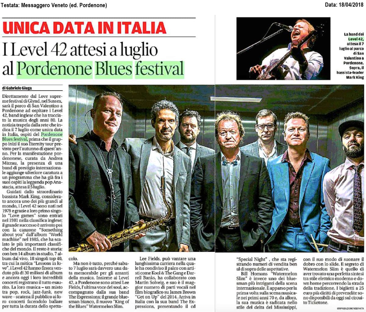 Articolo dal Messaggero Veneto - Level 42