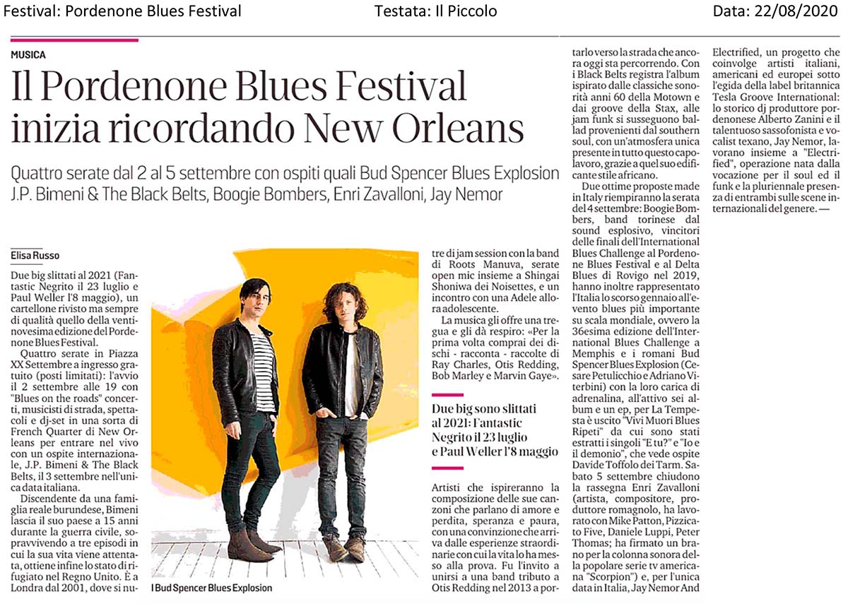 Articolo sul Pordenone Blues Festival 2020