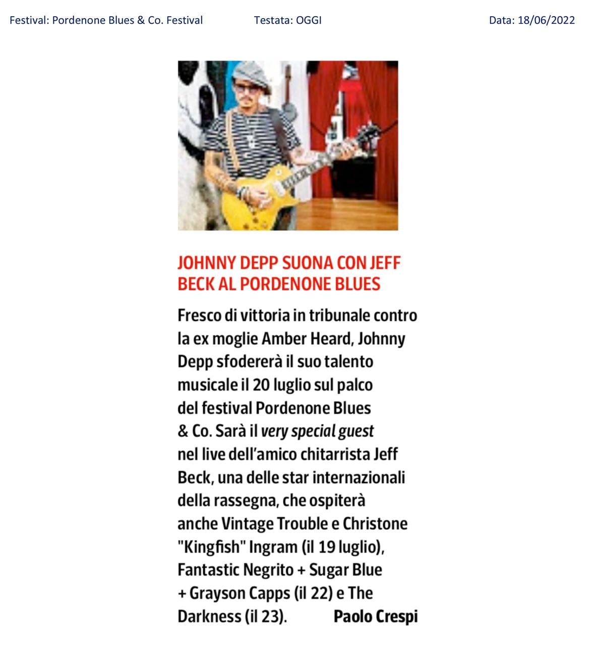 Articolo su Oggi