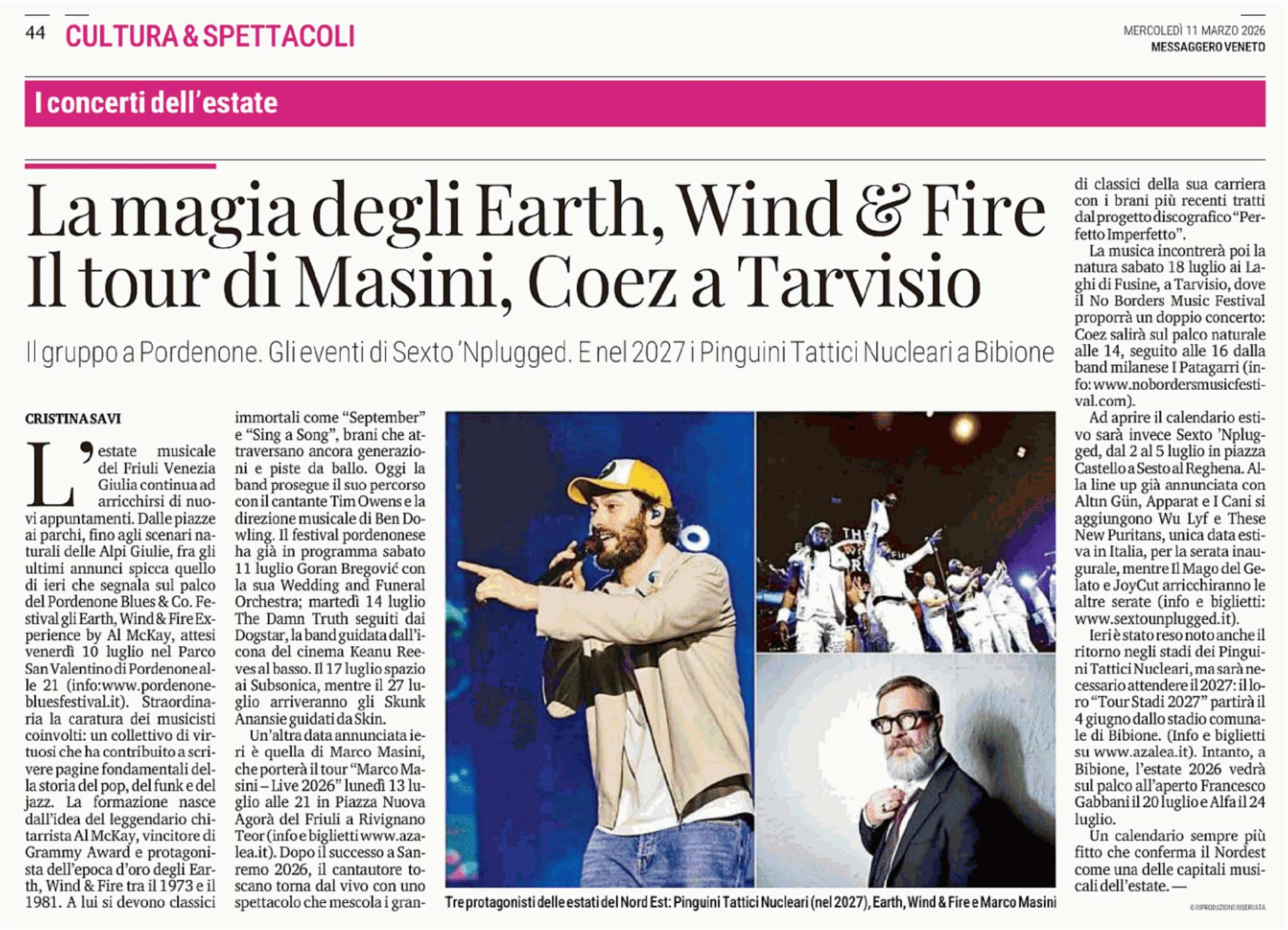 2026 03 11 messaggero earth wind fire